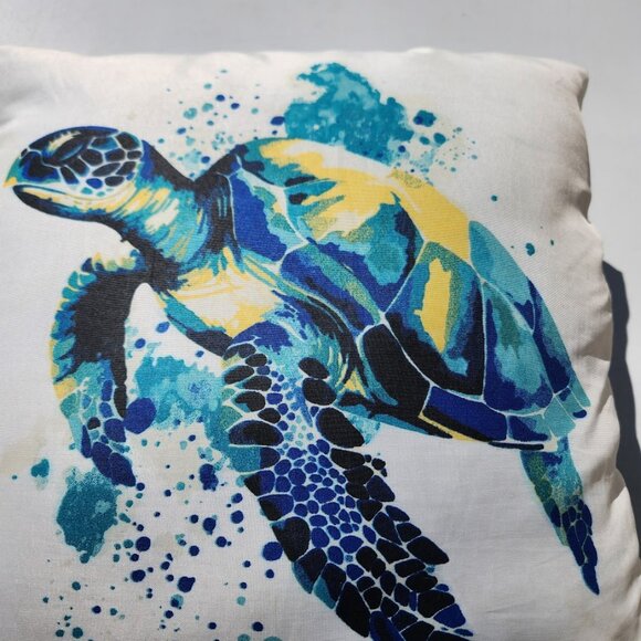 Outdoor Throw Pillow 16" Reversible Sea Turtle Nautical Ocean Coastal Crafted fr - Picture 3 of 11